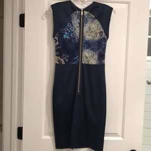 Black Halo Navy Sheath Satin Dress size 0